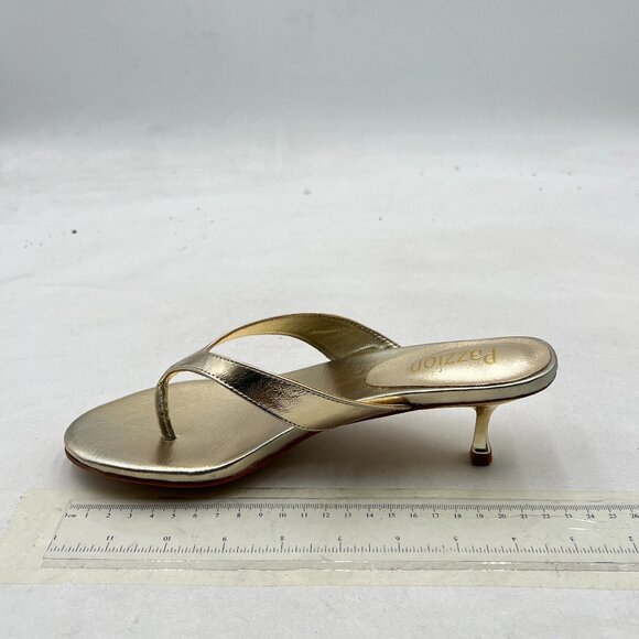 Pazzion Gold Open Toe Kitten Heels Flip Flops Slip On Thong Sandals Party Shoes